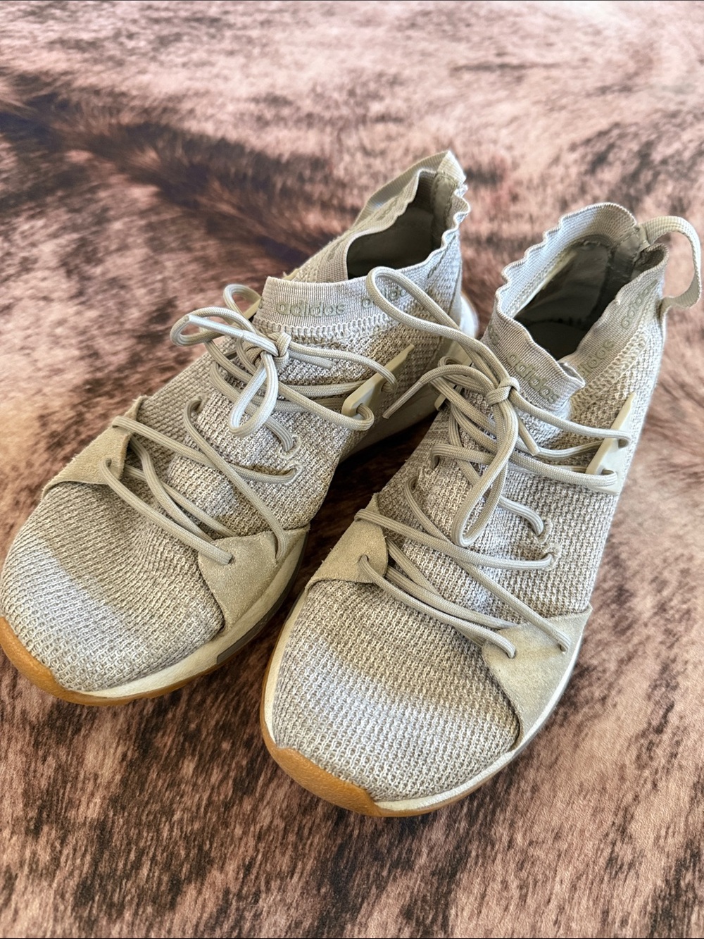 adidas Women's Light Beige Knit High-Top Sneakers